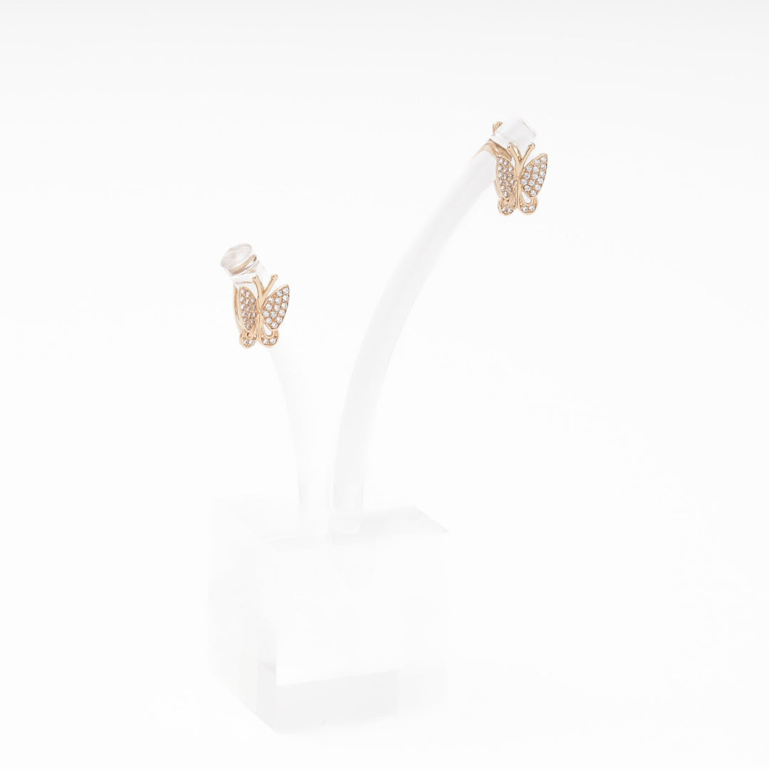 Rose Gold 585 (14K) Butterfly Earrings Fully Set with CZ | Ukrainian Jewelry