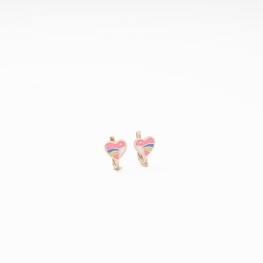 Children's Rose Gold 585 Heart Earrings with Rainbow Enamel | Ukrainian Jewelry