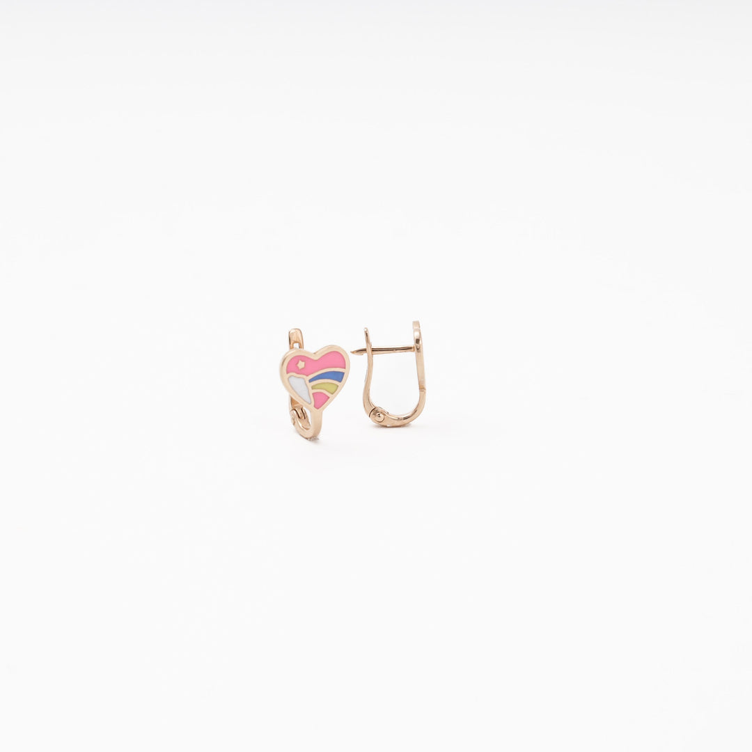 Children's Rose Gold 585 Heart Earrings with Rainbow Enamel | Ukrainian Jewelry