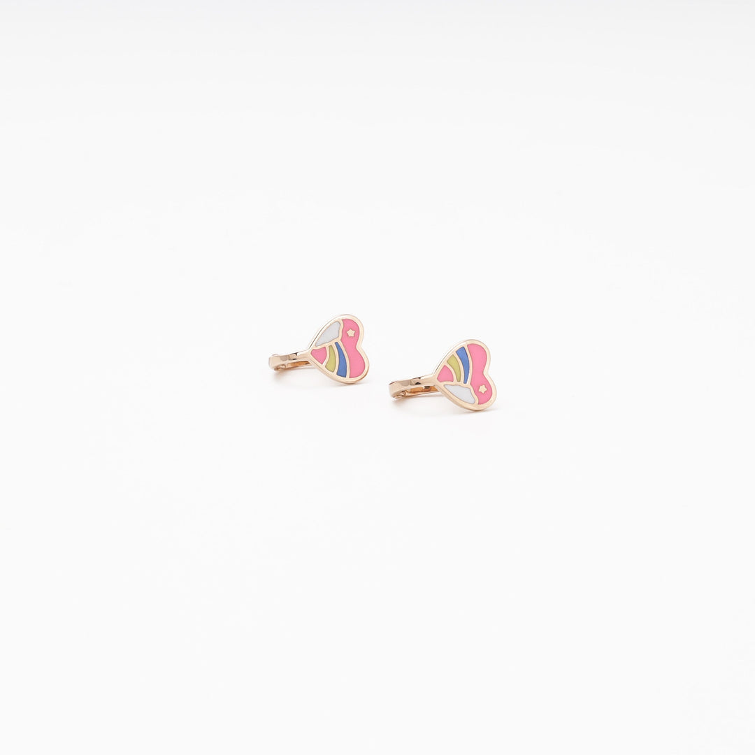 Children's Rose Gold 585 Heart Earrings with Rainbow Enamel | Ukrainian Jewelry