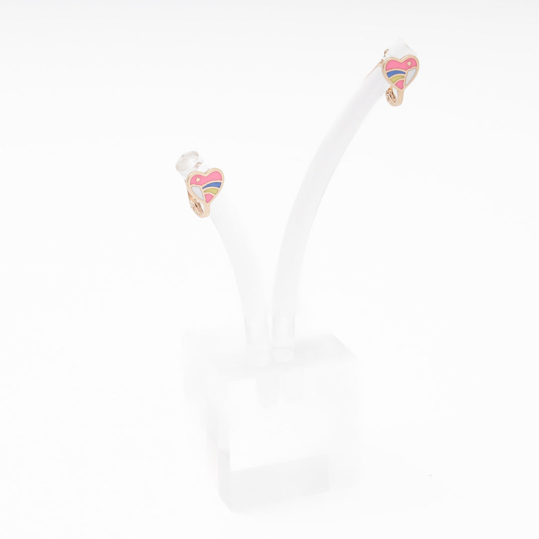 Children's Rose Gold 585 Heart Earrings with Rainbow Enamel | Ukrainian Jewelry