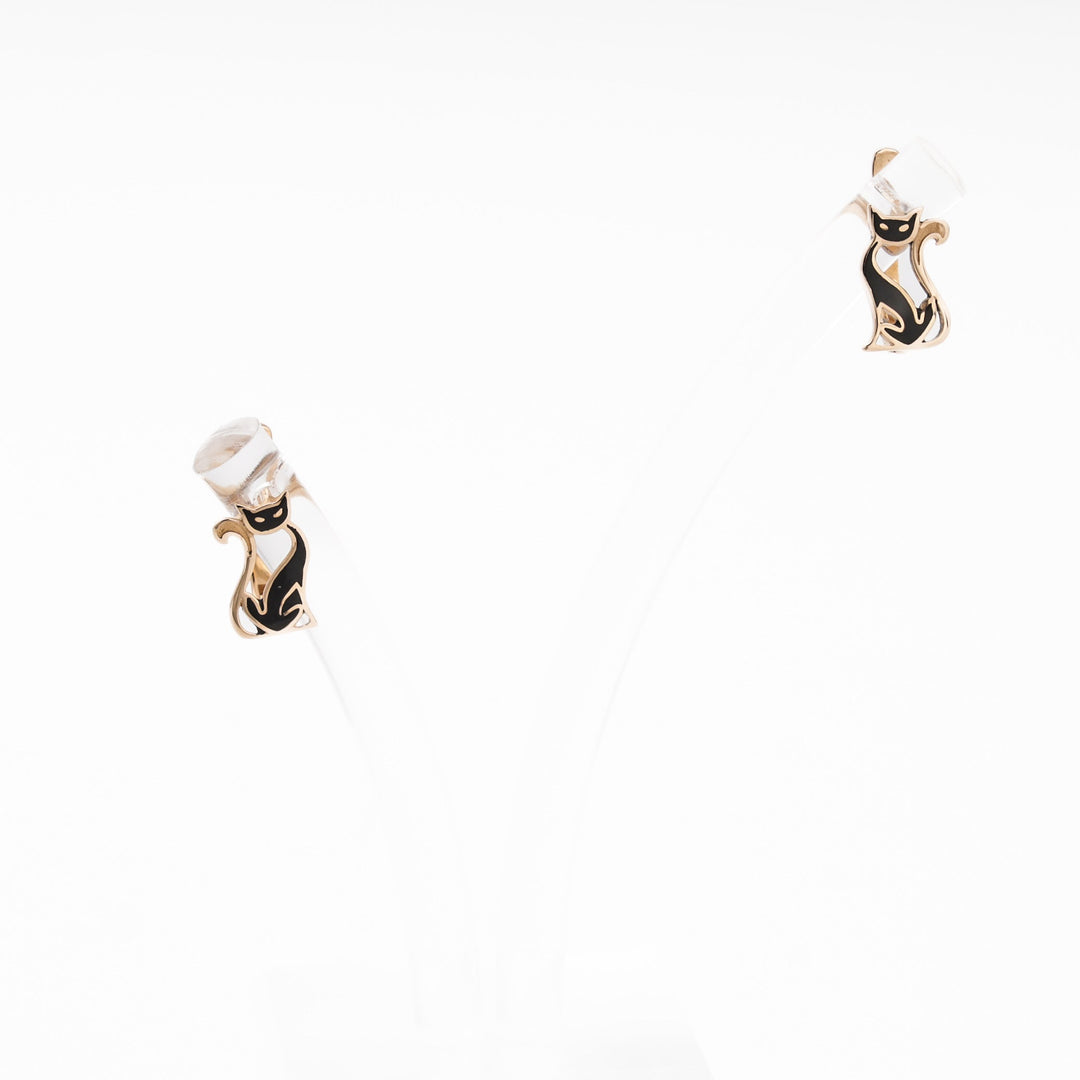 Rose Gold 585 (14K) Cat Earrings with Black Enamel | Ukrainian Jewelry