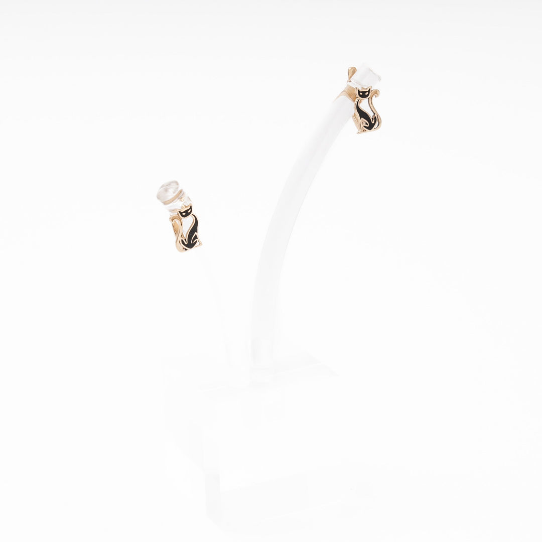 Rose Gold 585 (14K) Cat Earrings with Black Enamel | Ukrainian Jewelry