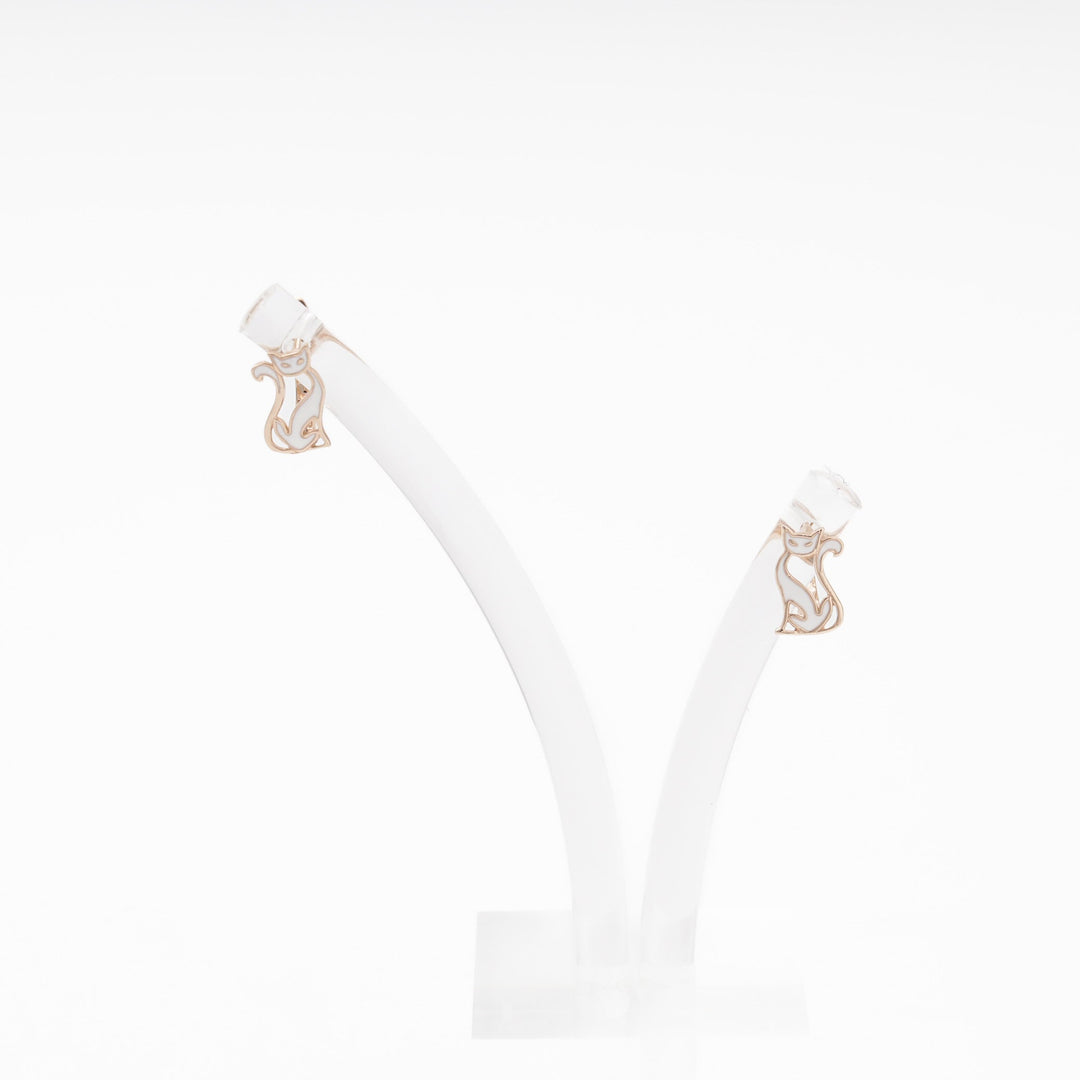 Rose Gold 585 (14K) Cat Earrings with White Enamel | Ukrainian Jewelry