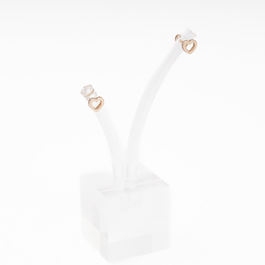 Rose Gold 585 Open Heart Stud Earrings with Cubic Zirconia | Ukrainian Jewelry