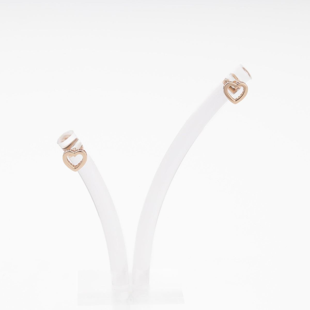 Rose Gold 585 Open Heart Stud Earrings with Cubic Zirconia | Ukrainian Jewelry