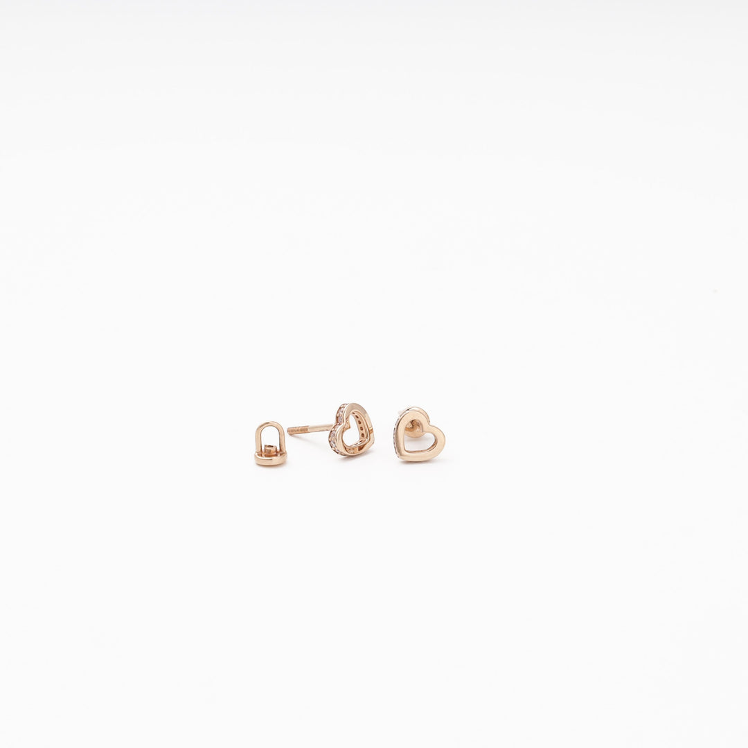 Rose Gold 585 Open Heart Stud Earrings with Cubic Zirconia | Ukrainian Jewelry