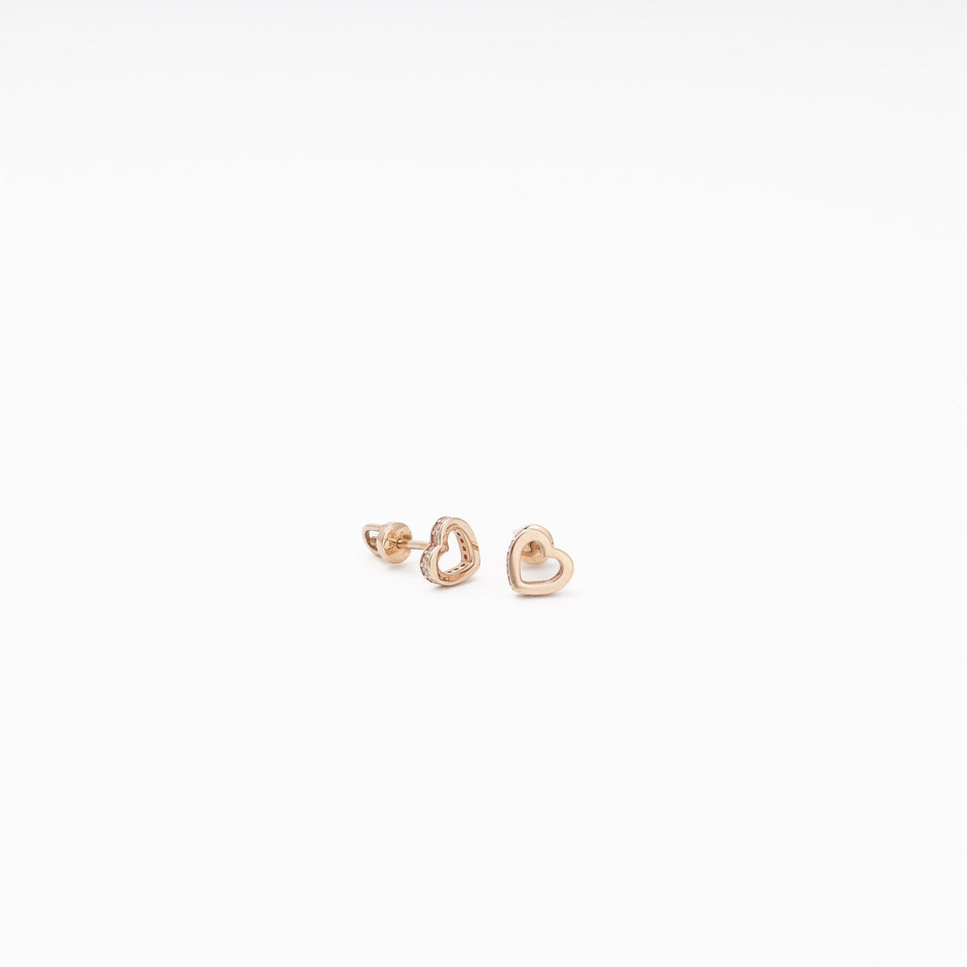 Rose Gold 585 Open Heart Stud Earrings with Cubic Zirconia | Ukrainian Jewelry