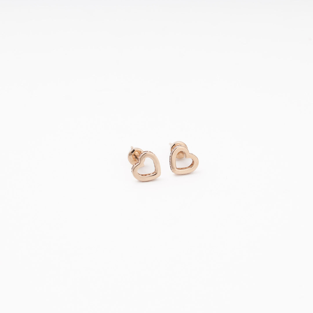Rose Gold 585 Open Heart Stud Earrings with Cubic Zirconia | Ukrainian Jewelry