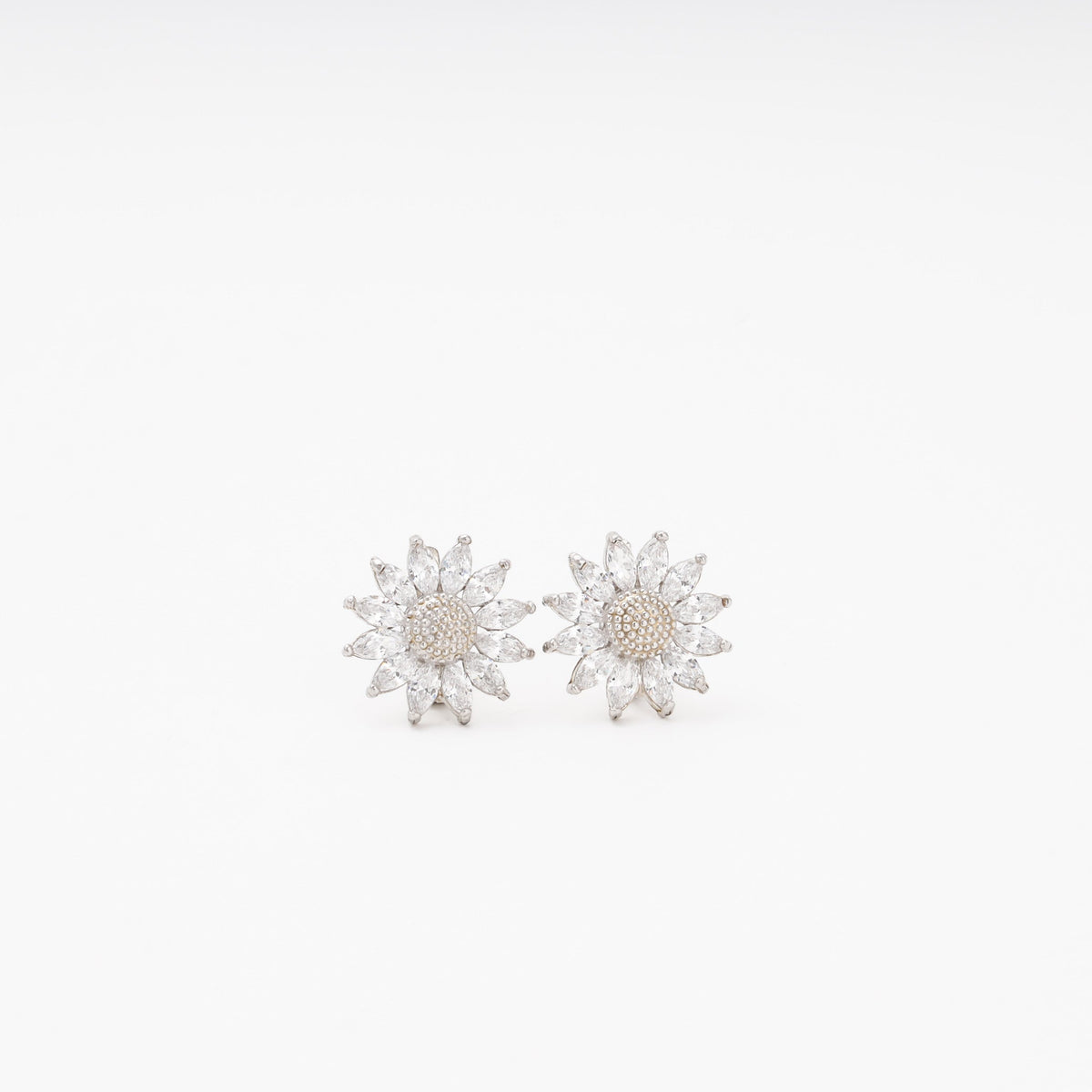 Silver 925 Flower Earrings with Marquise CZ Petals | Ukrainian Jewelry