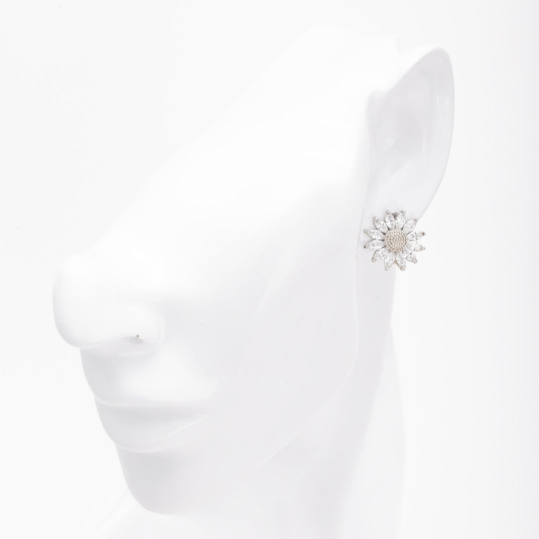 Silver 925 Flower Earrings with Marquise CZ Petals | Ukrainian Jewelry