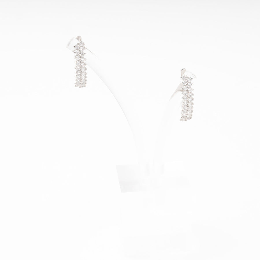 Silver 925 Long Earrings CZ in Two Rows | Ukrainian Jewelry