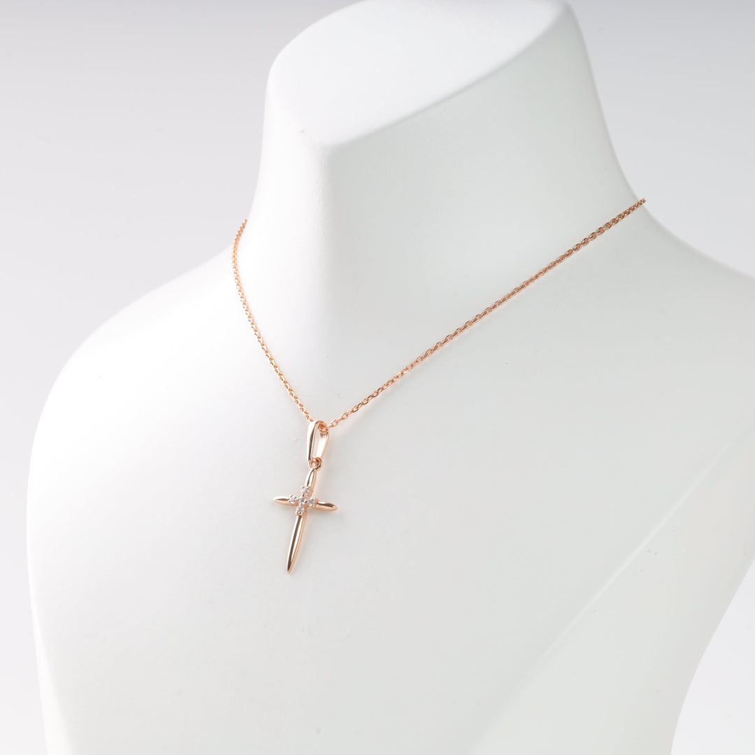 Rose Gold 14K (585) Cross Pendant with Cubic Zirconia | Ukrainian Jewelry