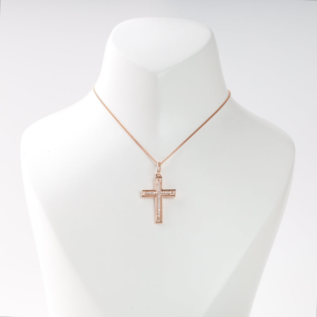 Elegant cross with sparkling cubic zirconia | Rose Gold 585 (14K)