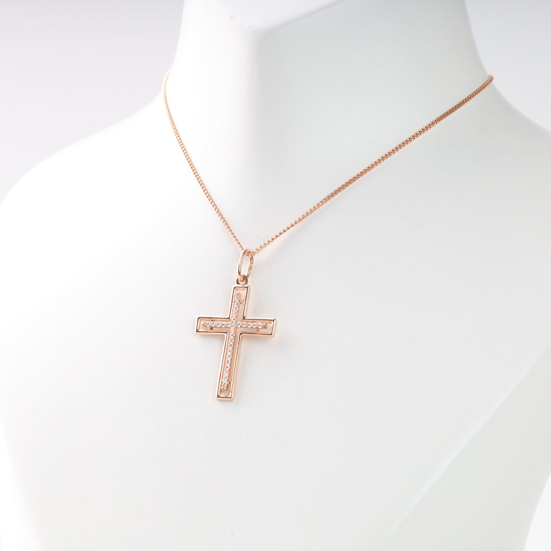 Elegant cross with sparkling cubic zirconia | Rose Gold 585 (14K)