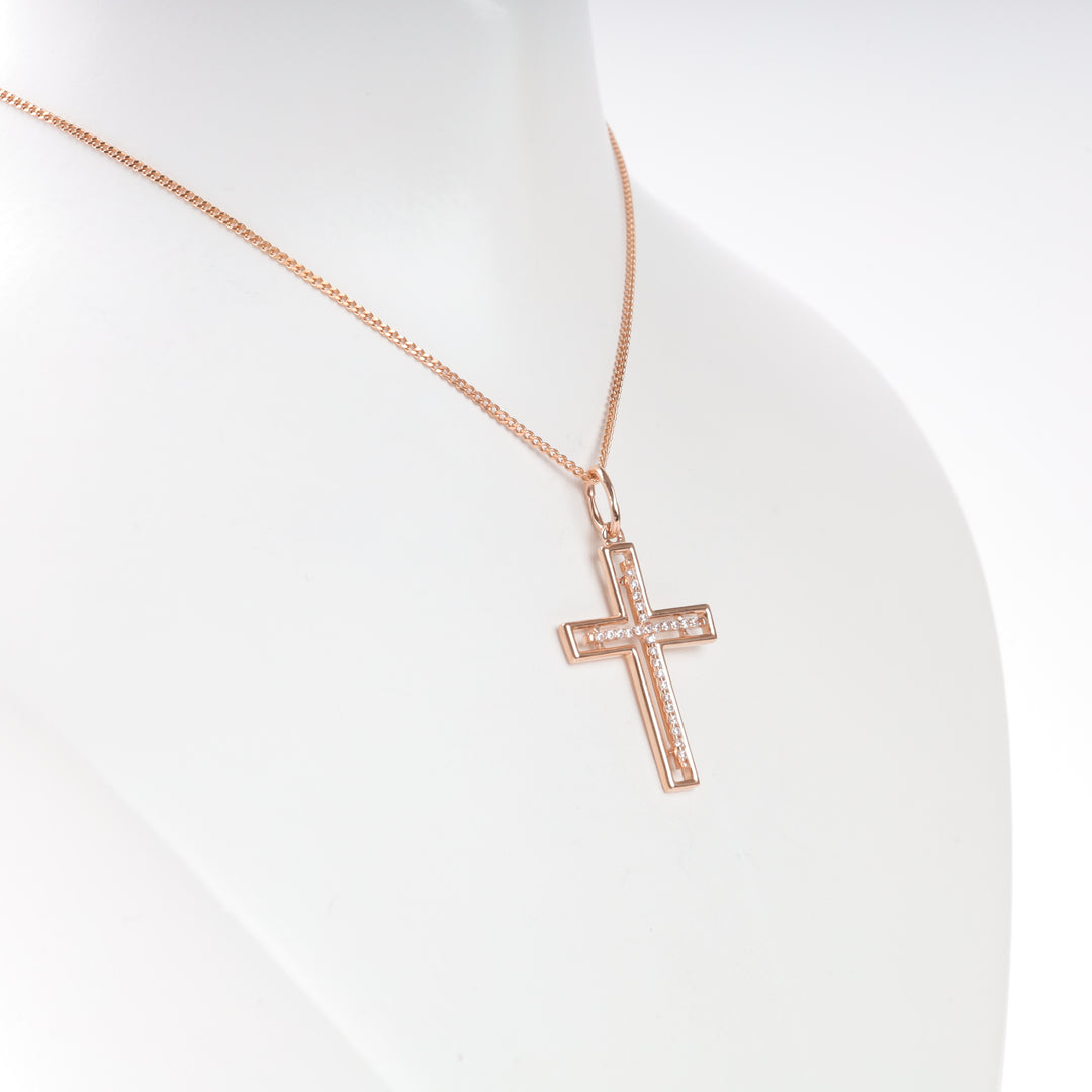 Elegant cross with sparkling cubic zirconia | Rose Gold 585 (14K)