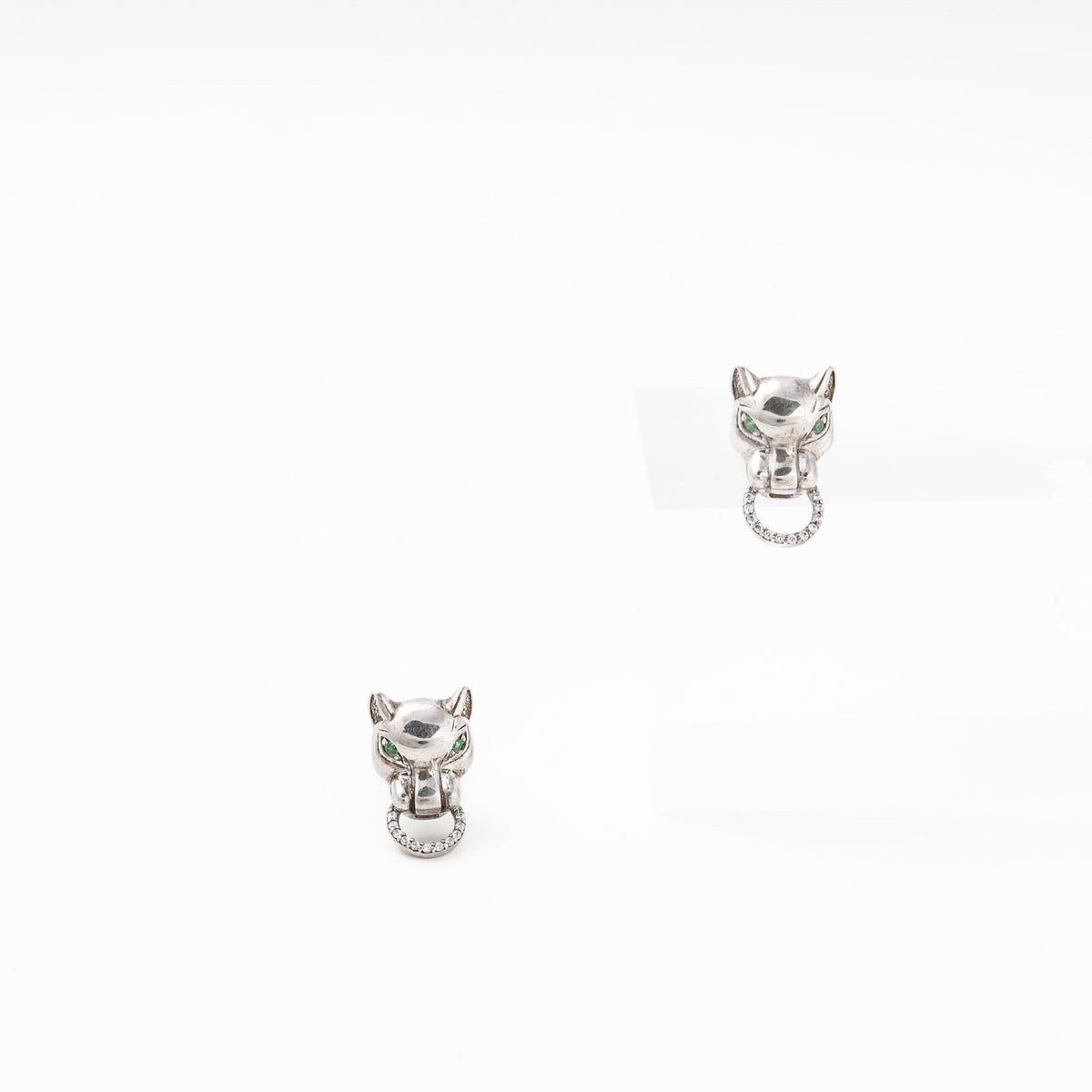 Silver 925 Panther Stud Earrings with Green CZ Eyes | Ukrainian Jewelry