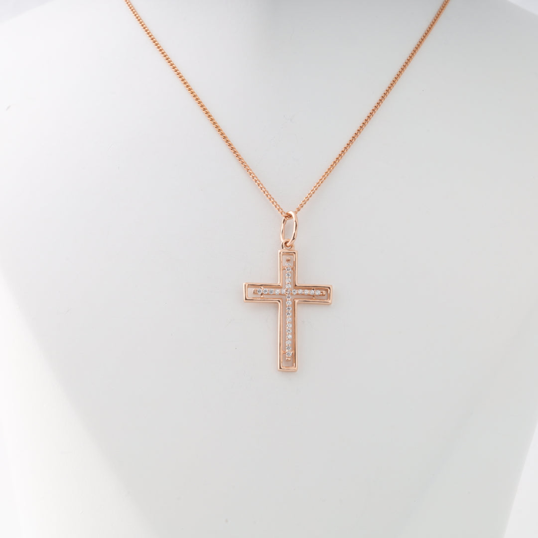 Elegant cross with sparkling cubic zirconia | Rose Gold 585 (14K)
