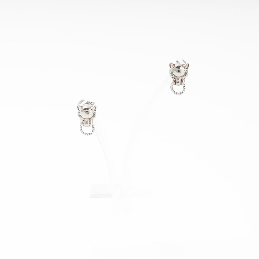 Silver 925 Panther Stud Earrings with Green CZ Eyes | Ukrainian Jewelry