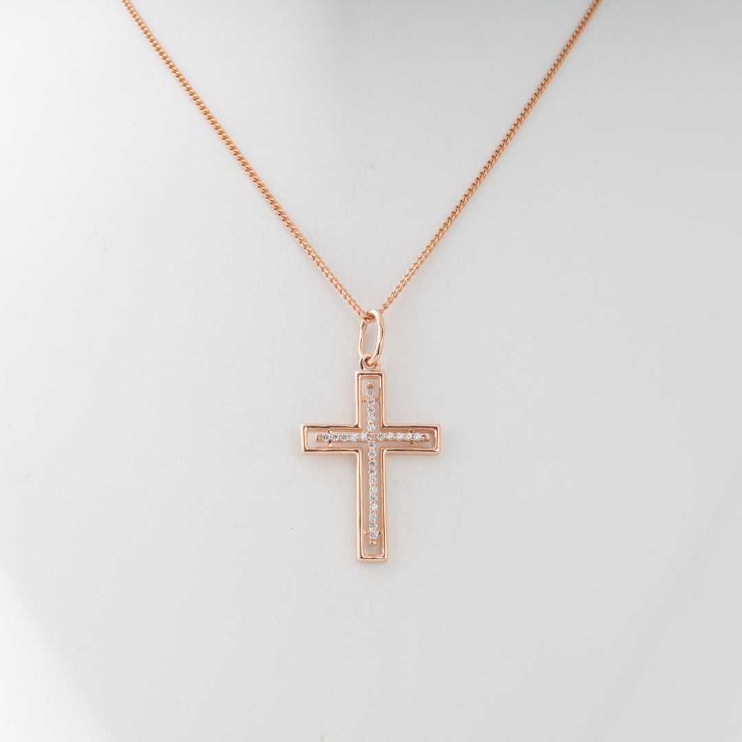 Elegant cross with sparkling cubic zirconia | Rose Gold 585 (14K)