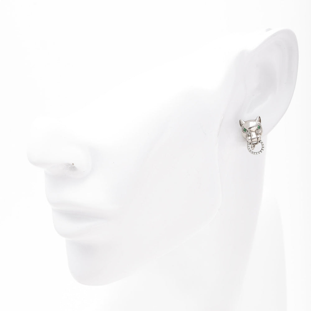 Silver 925 Panther Stud Earrings with Green CZ Eyes | Ukrainian Jewelry