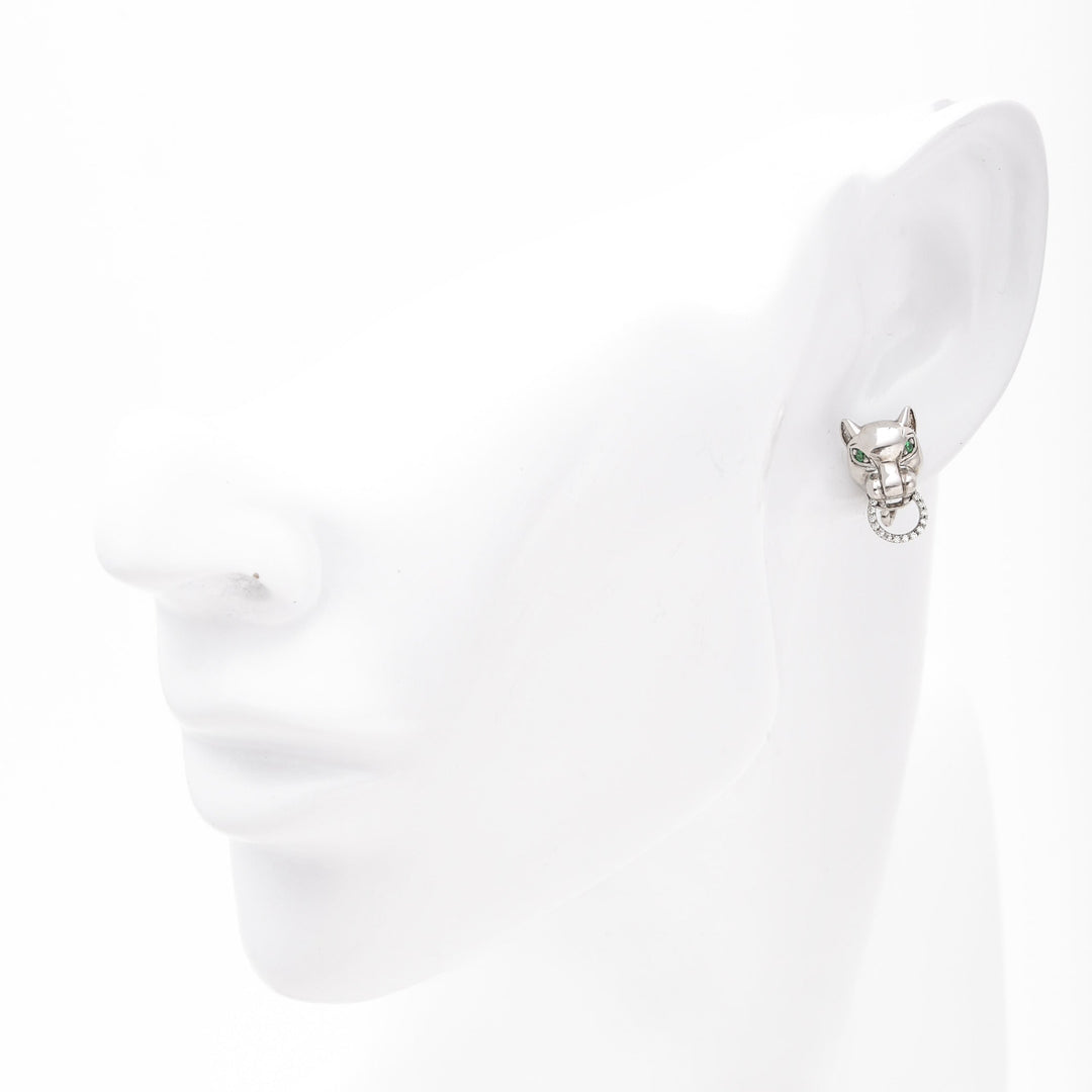 Silver 925 Panther Stud Earrings with Green CZ Eyes | Ukrainian Jewelry