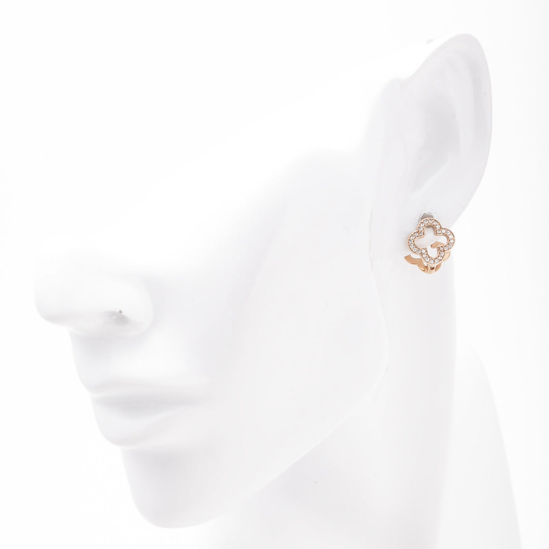Rose Gold 585 (14K) Clover Earrings with CZ | Ukrainian Jewelry