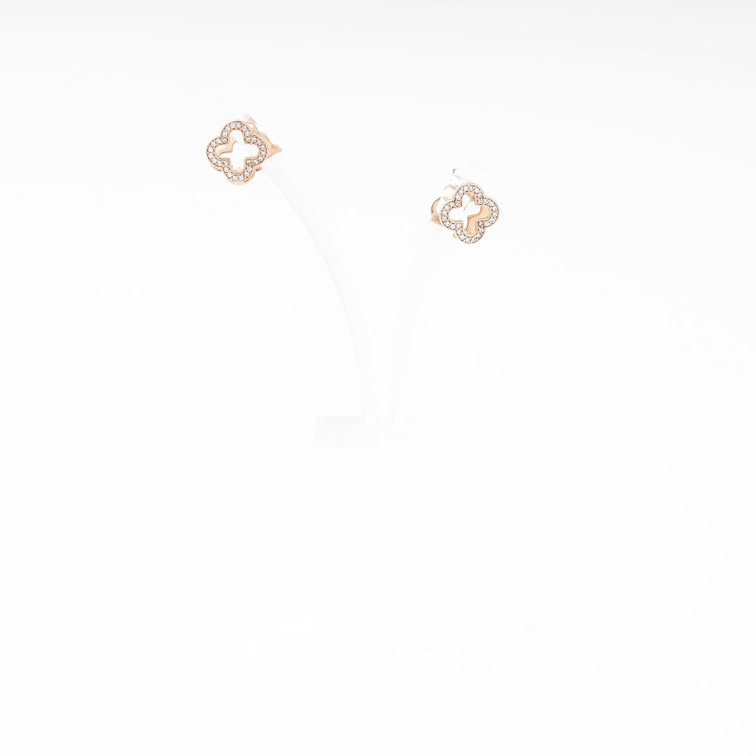 Rose Gold 585 (14K) Clover Earrings with CZ | Ukrainian Jewelry