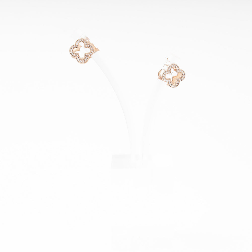 Rose Gold 585 (14K) Clover Earrings with CZ | Ukrainian Jewelry