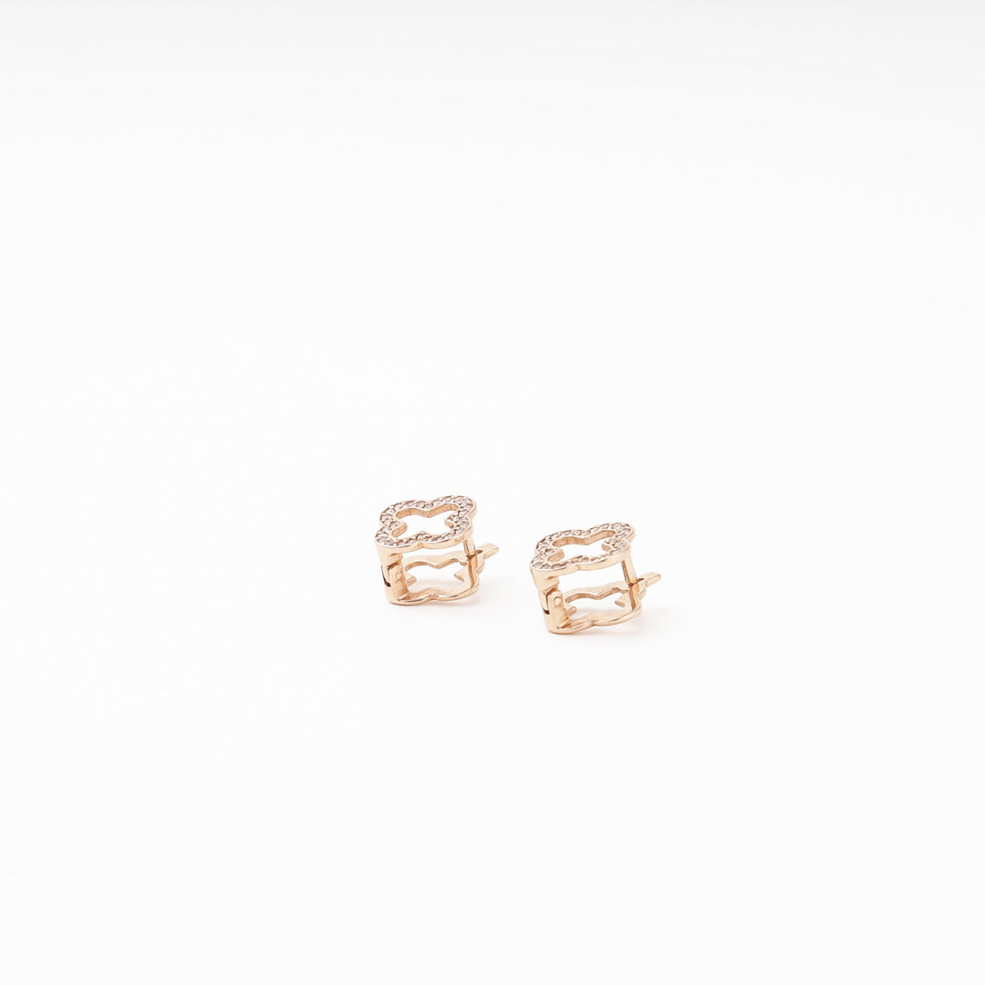 Rose Gold 585 (14K) Clover Earrings with CZ | Ukrainian Jewelry