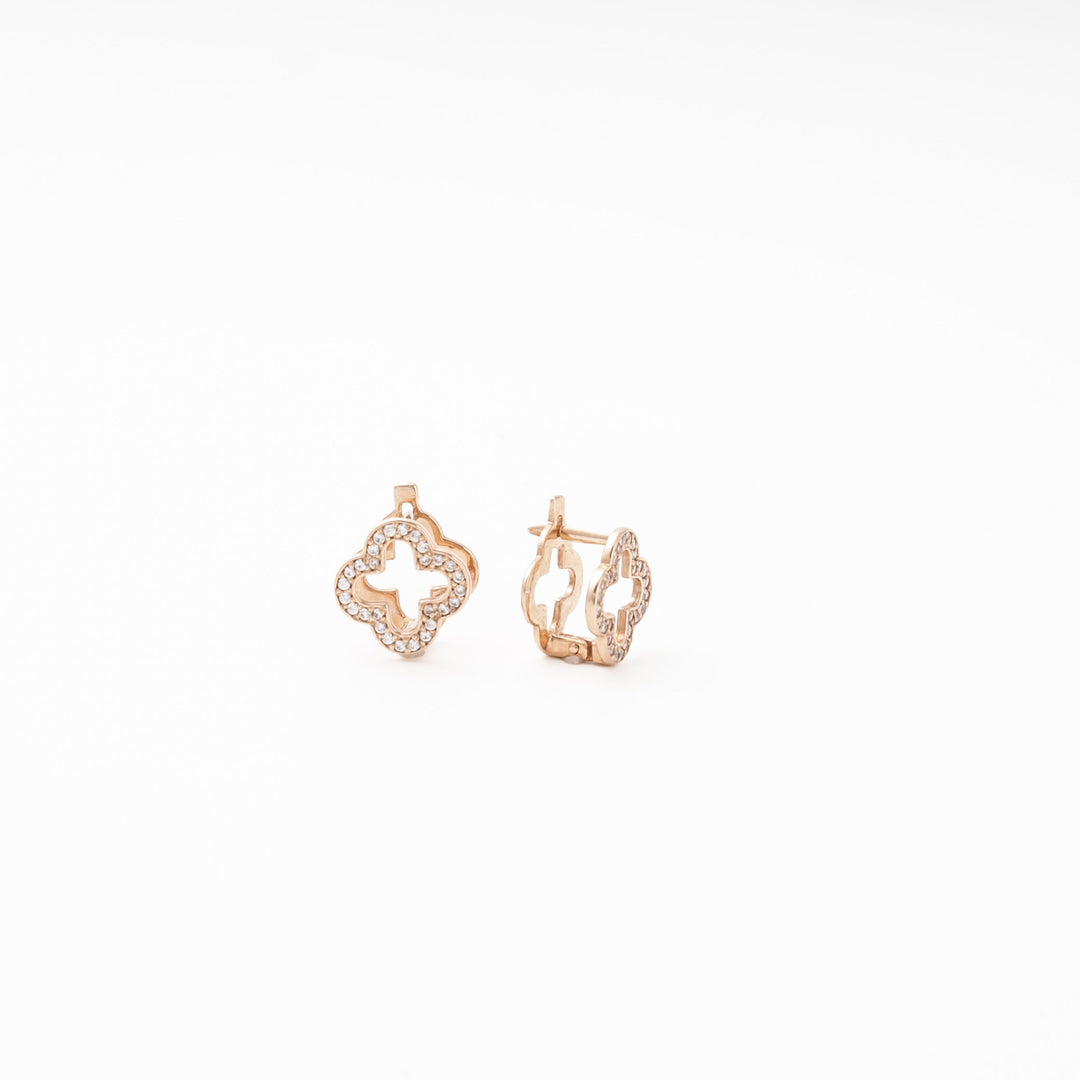 Rose Gold 585 (14K) Clover Earrings with CZ | Ukrainian Jewelry