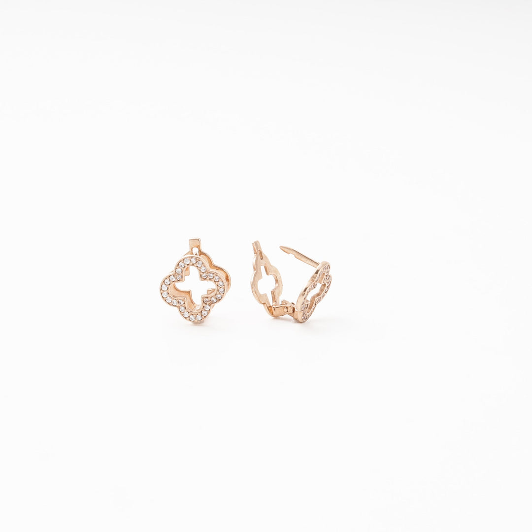 Rose Gold 585 (14K) Clover Earrings with CZ | Ukrainian Jewelry