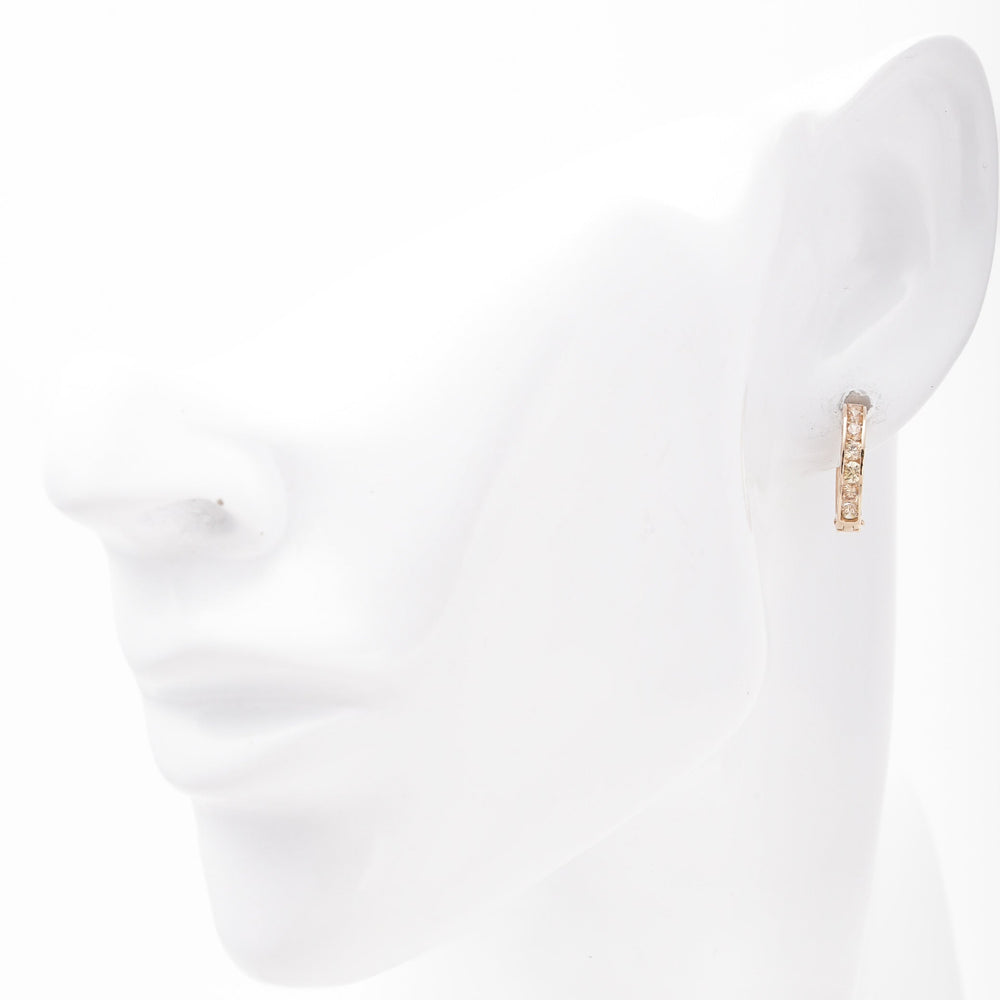 Rose gold 585 Huggie Earrings with White and Champagne CZ Royal | Ukrainian Jewelry