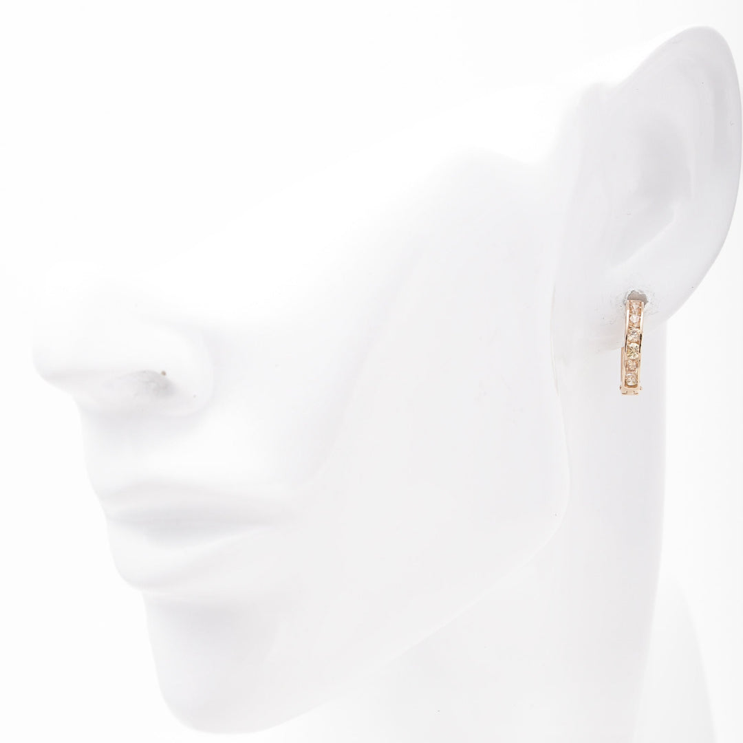 Rose gold 585 Huggie Earrings with White and Champagne CZ Royal | Ukrainian Jewelry
