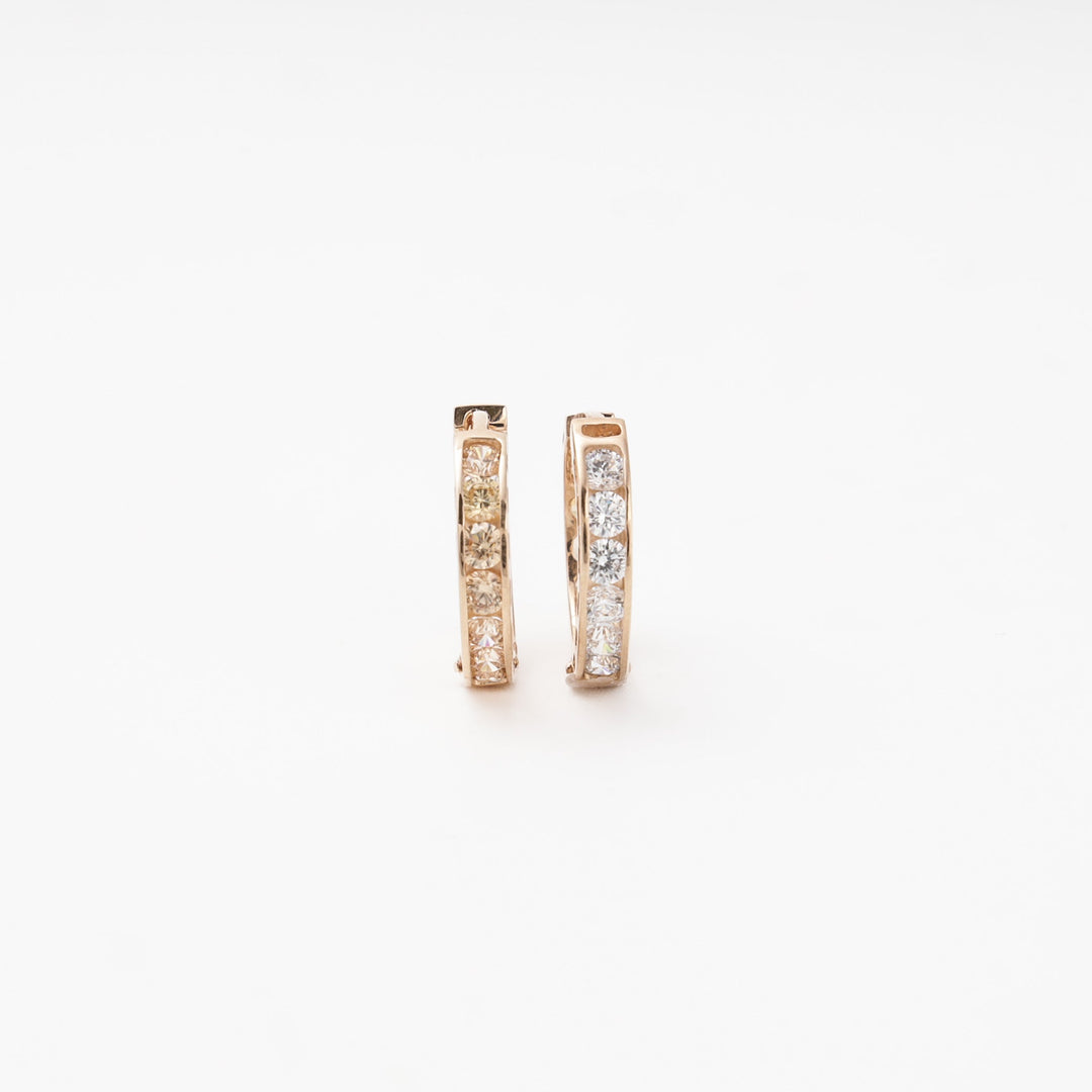Rose gold 585 Huggie Earrings with White and Champagne CZ Royal | Ukrainian Jewelry