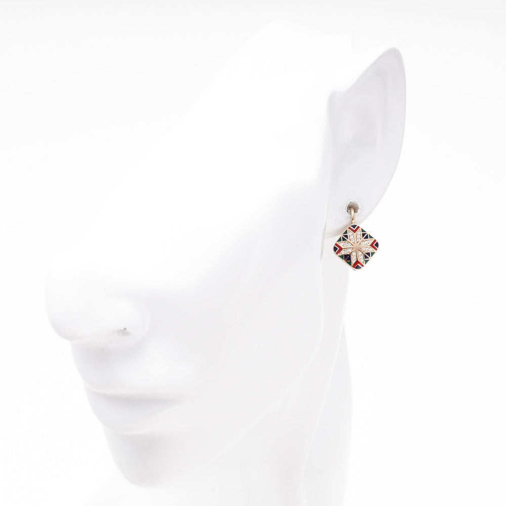 Rose Gold 585 Earrings with Multicolor Enamel Star and CZ | Ukrainian Jewelry