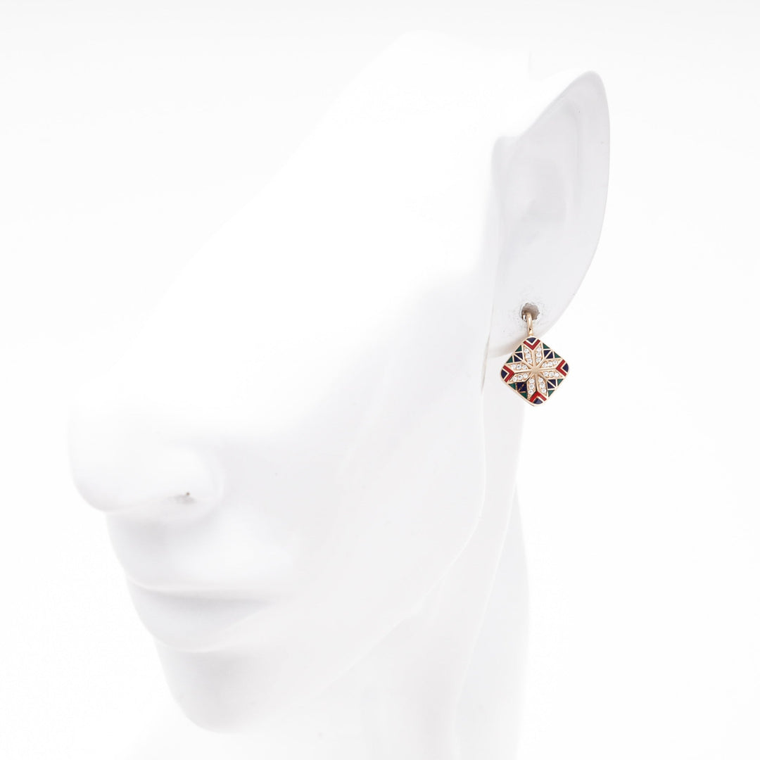 Rose Gold 585 Earrings with Multicolor Enamel Star and CZ | Ukrainian Jewelry