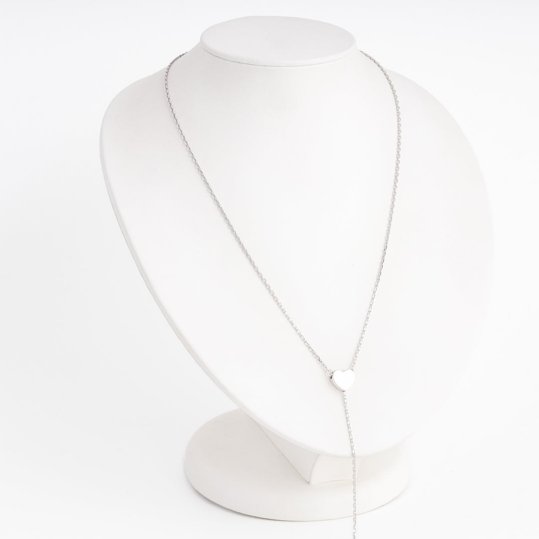 Heart lariat necklace on bust, Sterling Silver 925 rhodium plated — Ukrainian Jewelry
