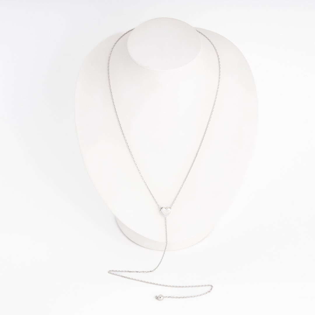 Silver heart lariat necklace Y-shape, anchor chain with heart charm — Ukrainian Jewelry