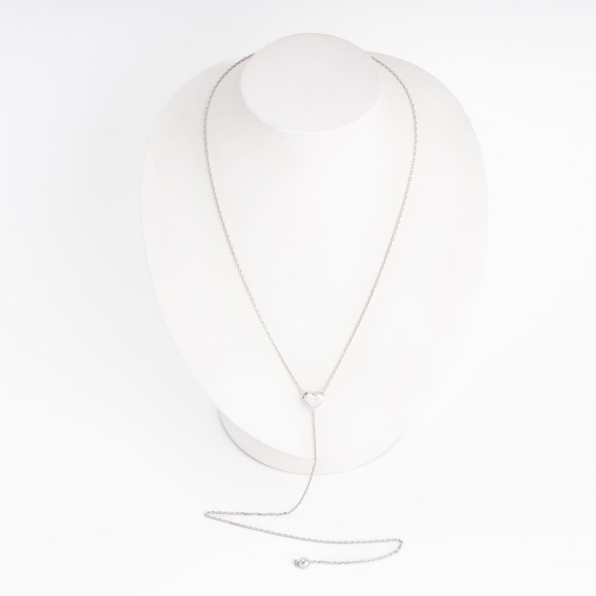 Silver heart lariat necklace Y-shape, anchor chain with heart charm — Ukrainian Jewelry