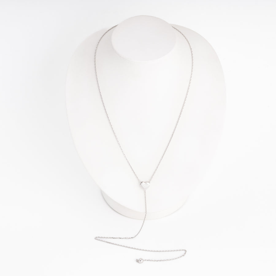 Silver heart lariat necklace Y-shape, anchor chain with heart charm — Ukrainian Jewelry