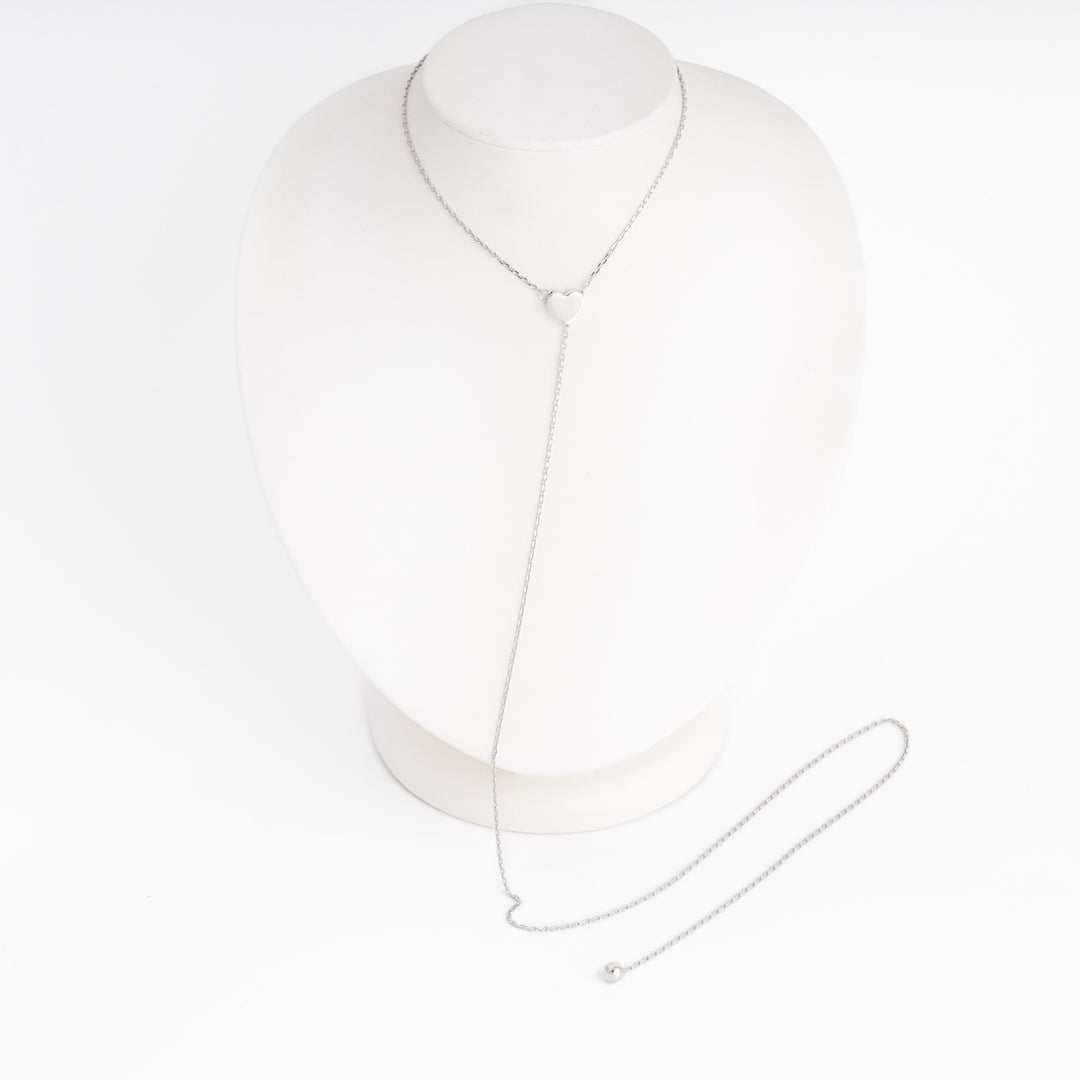 Heart lariat necklace detail close-up, anchor chain and heart charm — Ukrainian Jewelry