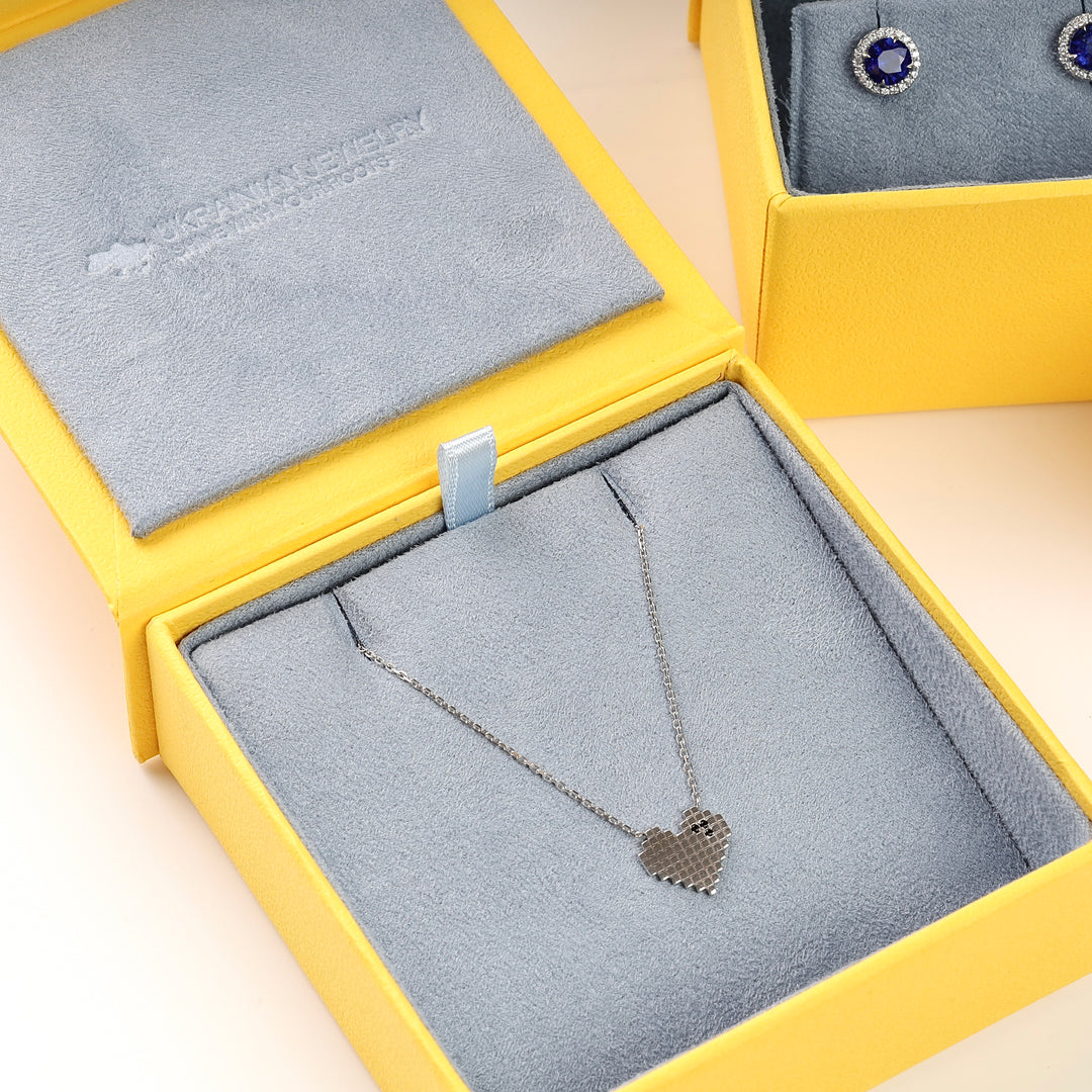 Pixel Heart Necklace with cubic zirconia | 14K White gold (585)