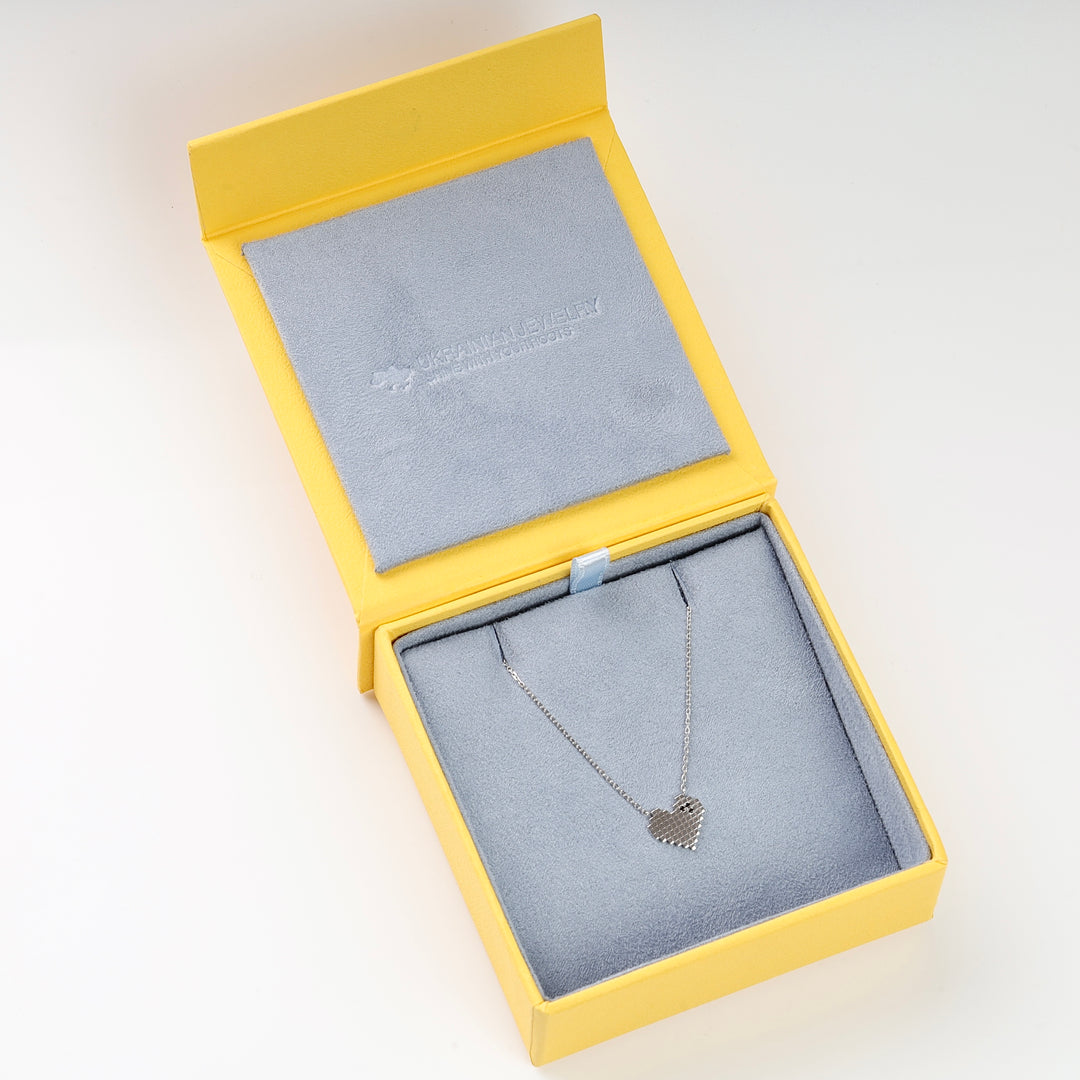 Pixel Heart Necklace with cubic zirconia | 14K White gold (585)