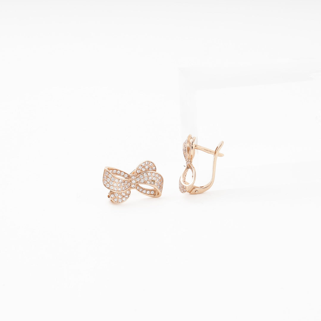 Rose Gold 585 (14K) Bow Earrings Fully Set with CZ | Ukrainian Jewelry
