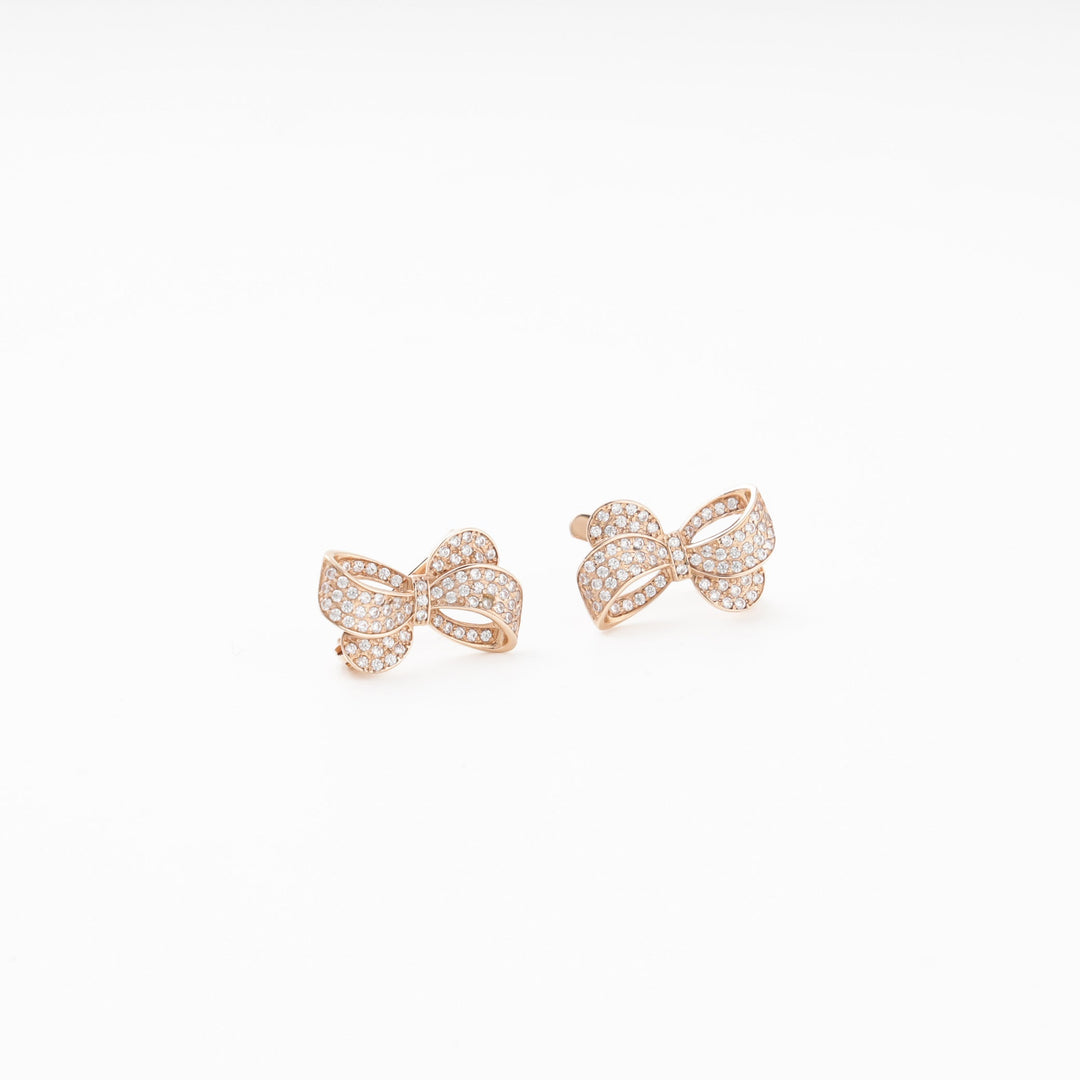 Rose Gold 585 (14K) Bow Earrings Fully Set with CZ | Ukrainian Jewelry
