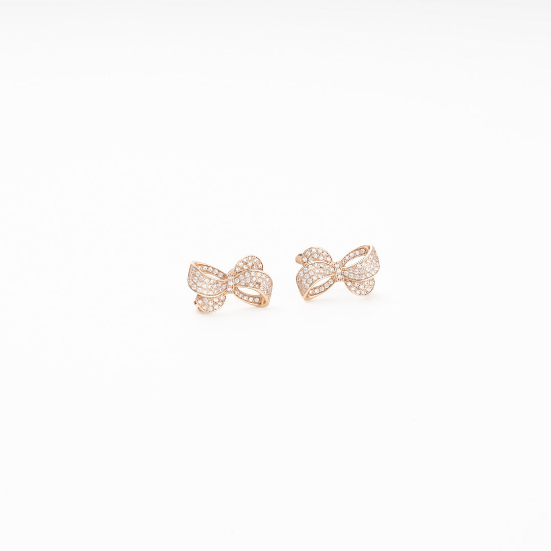 Rose Gold 585 (14K) Bow Earrings Fully Set with CZ | Ukrainian Jewelry