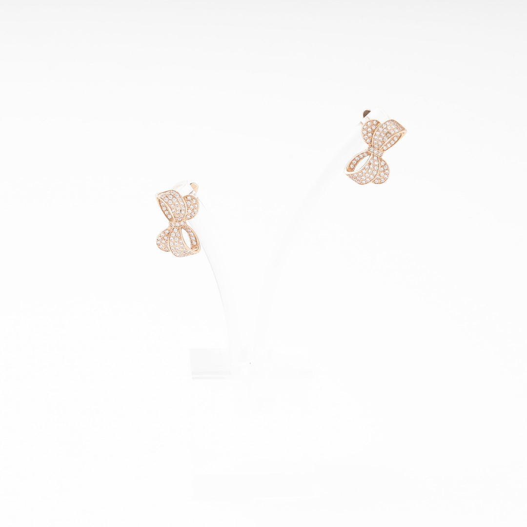 Rose Gold 585 (14K) Bow Earrings Fully Set with CZ | Ukrainian Jewelry
