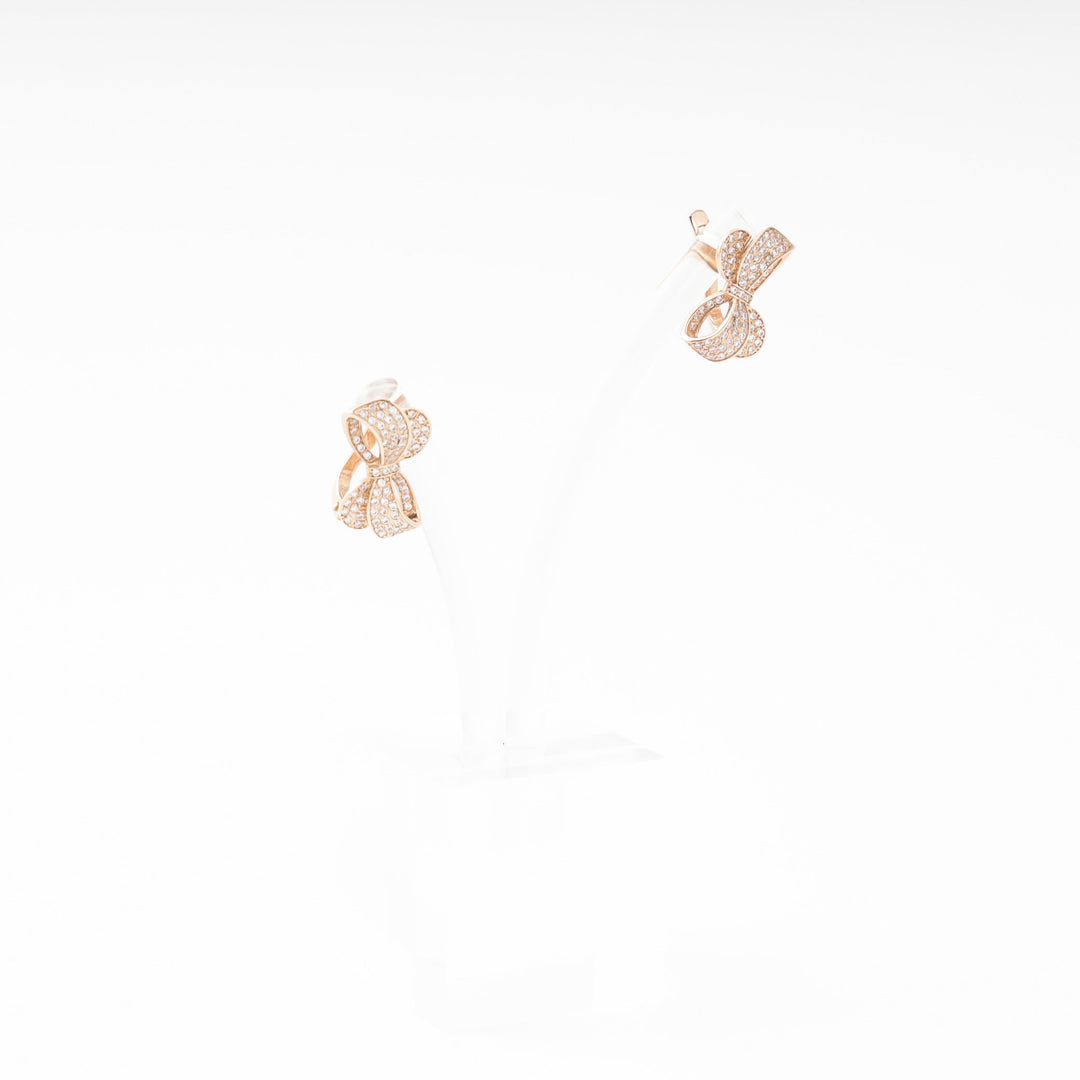 Rose Gold 585 (14K) Bow Earrings Fully Set with CZ | Ukrainian Jewelry