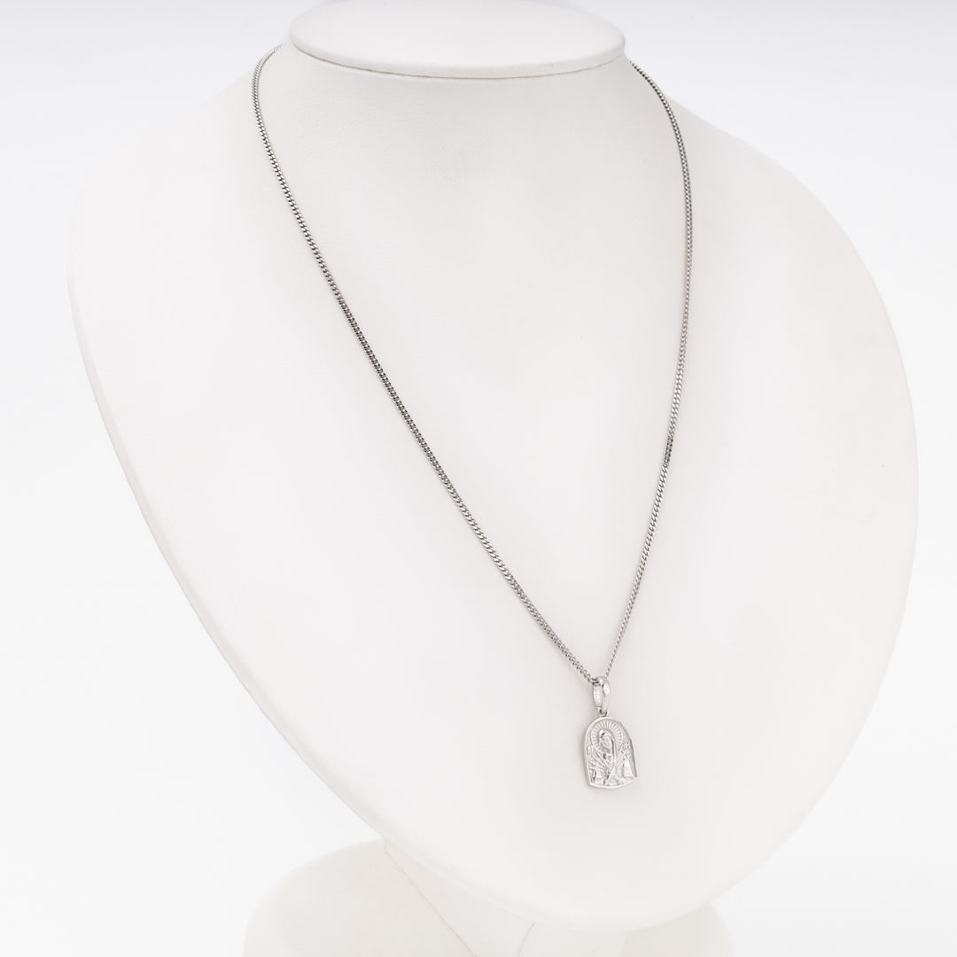Icon pendant Madonna on curb chain necklace, Sterling Silver 925 rhodium — Ukrainian Jewelry